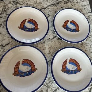Country Goose Blue and White Dinner Plates Set